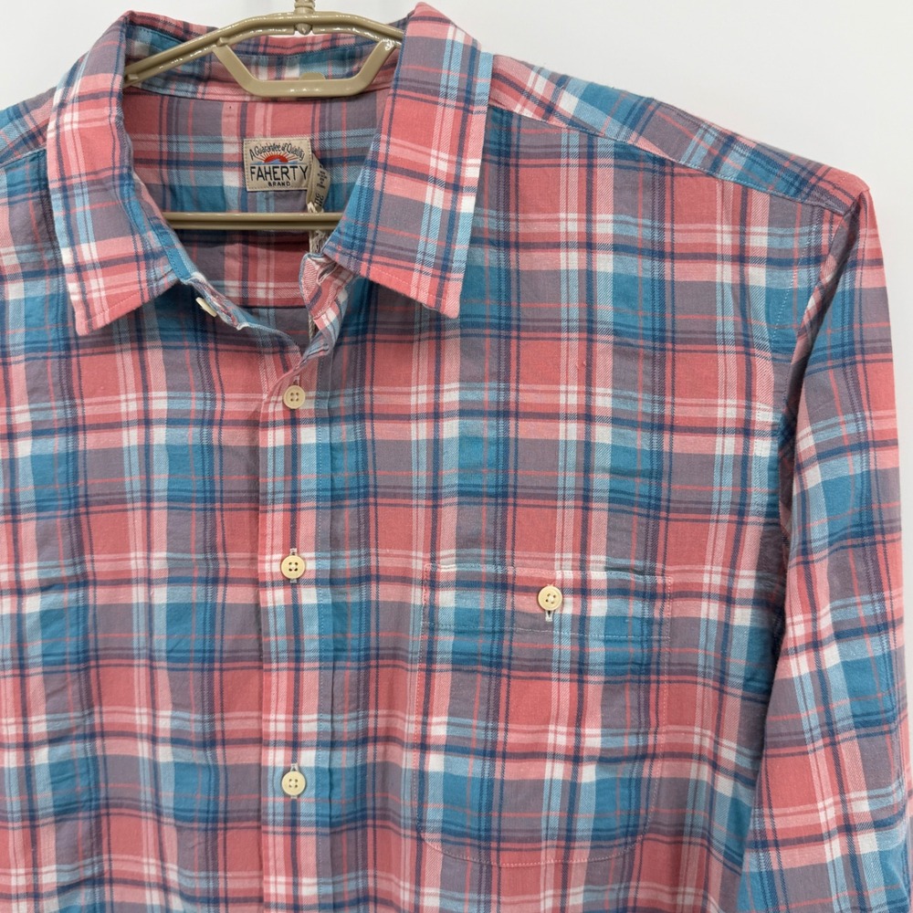 $158 NEW Faherty Brand Sun Berry Plaid Tropical Cotton Shirt XXL Pink Blue - Picture 9 of 9